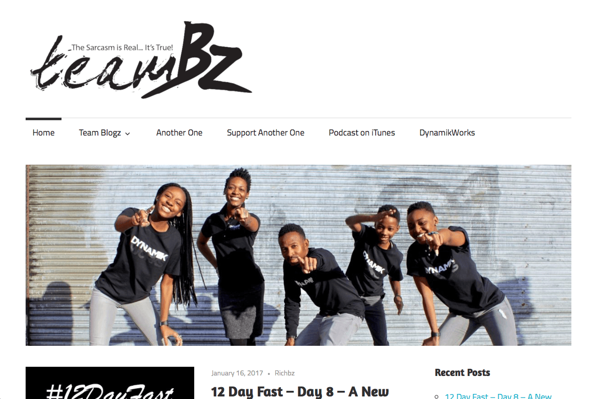 Screen shot of #TeamBz Website